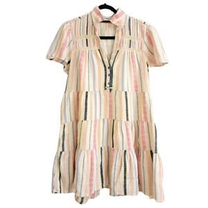 ANTHROPOLOGIE Short Sleeve Georgina Tiered Striped Shirt Dress Womens (M-Petite)